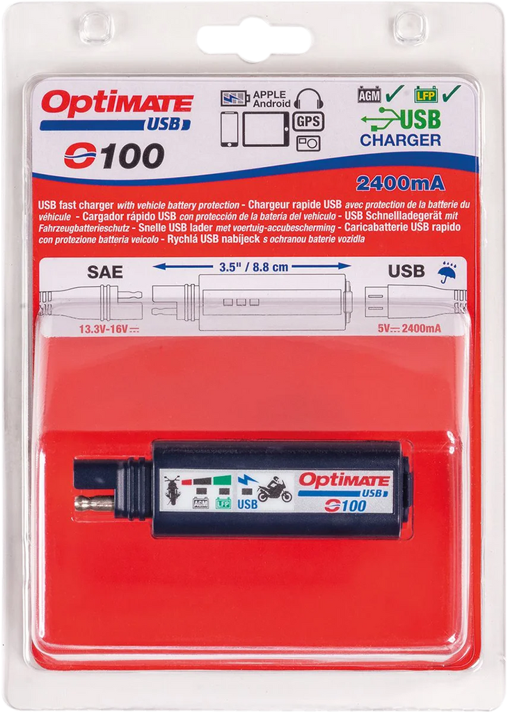 Tecmate SAE to USB Charger - 2 Pin Connector - LED O-100V3 - Installation View