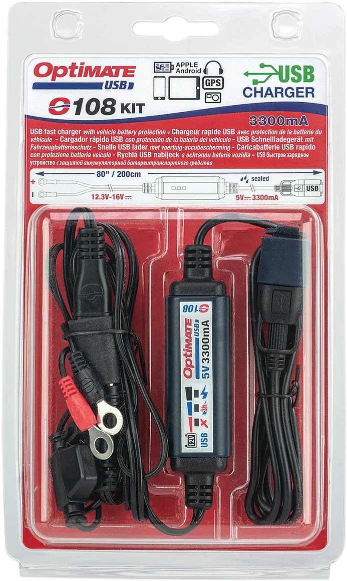 Tecmate SAE to USB Power Cable O-108 - With Battery Lead O-108KIT - Side View