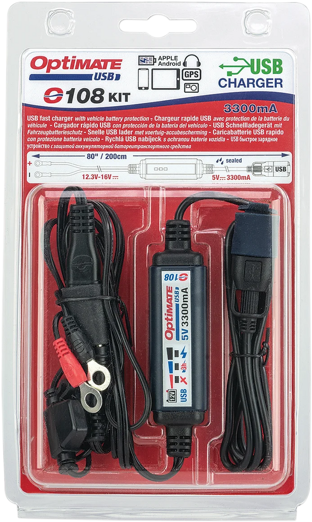 Tecmate SAE to USB Power Cable O-108 - With Battery Lead O-108KIT - Side View