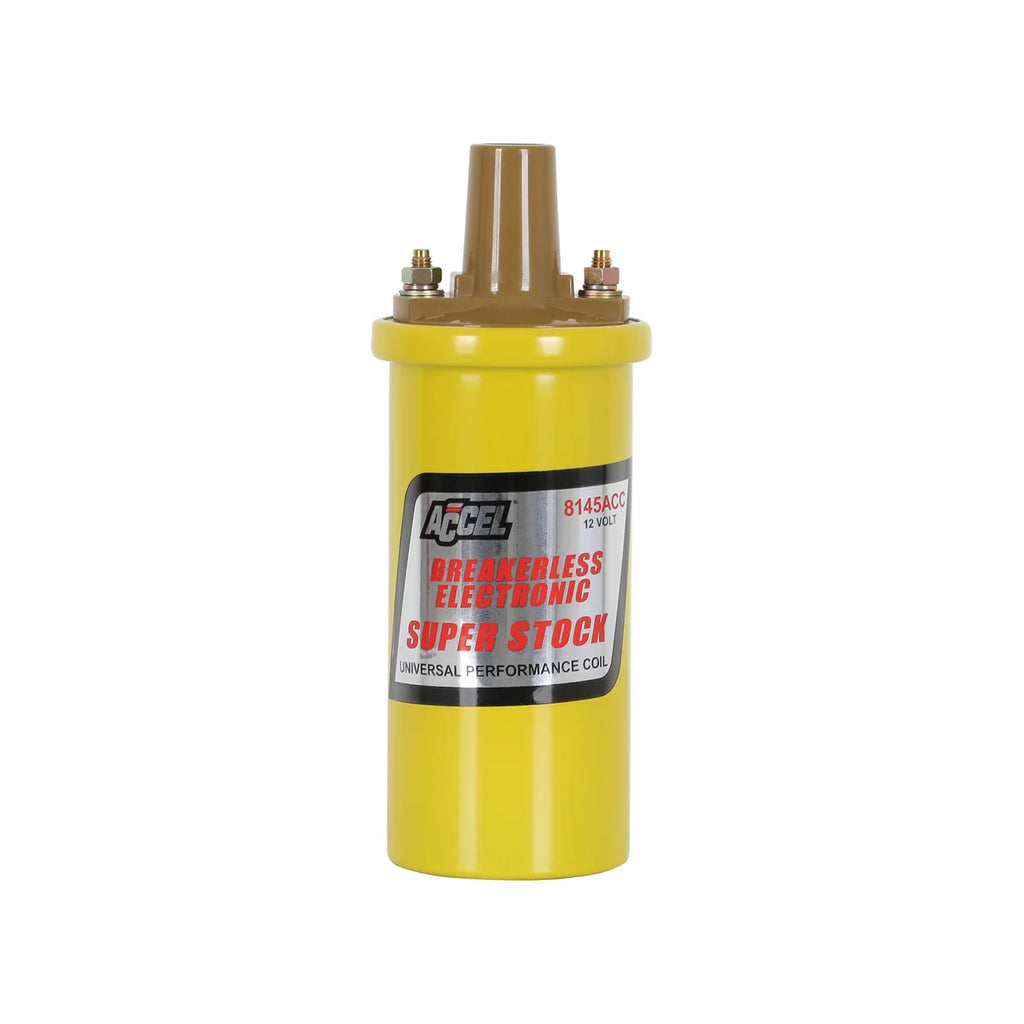 This ACCEL Super Coil is effective up to 6500 RPM, maximum voltage 45,000 volts ACCEL - Side View