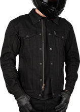 Load image into Gallery viewer, Thrashin Supply Co. Highway v2 Denim Riding Jacket - Black - 2XL - Installation View