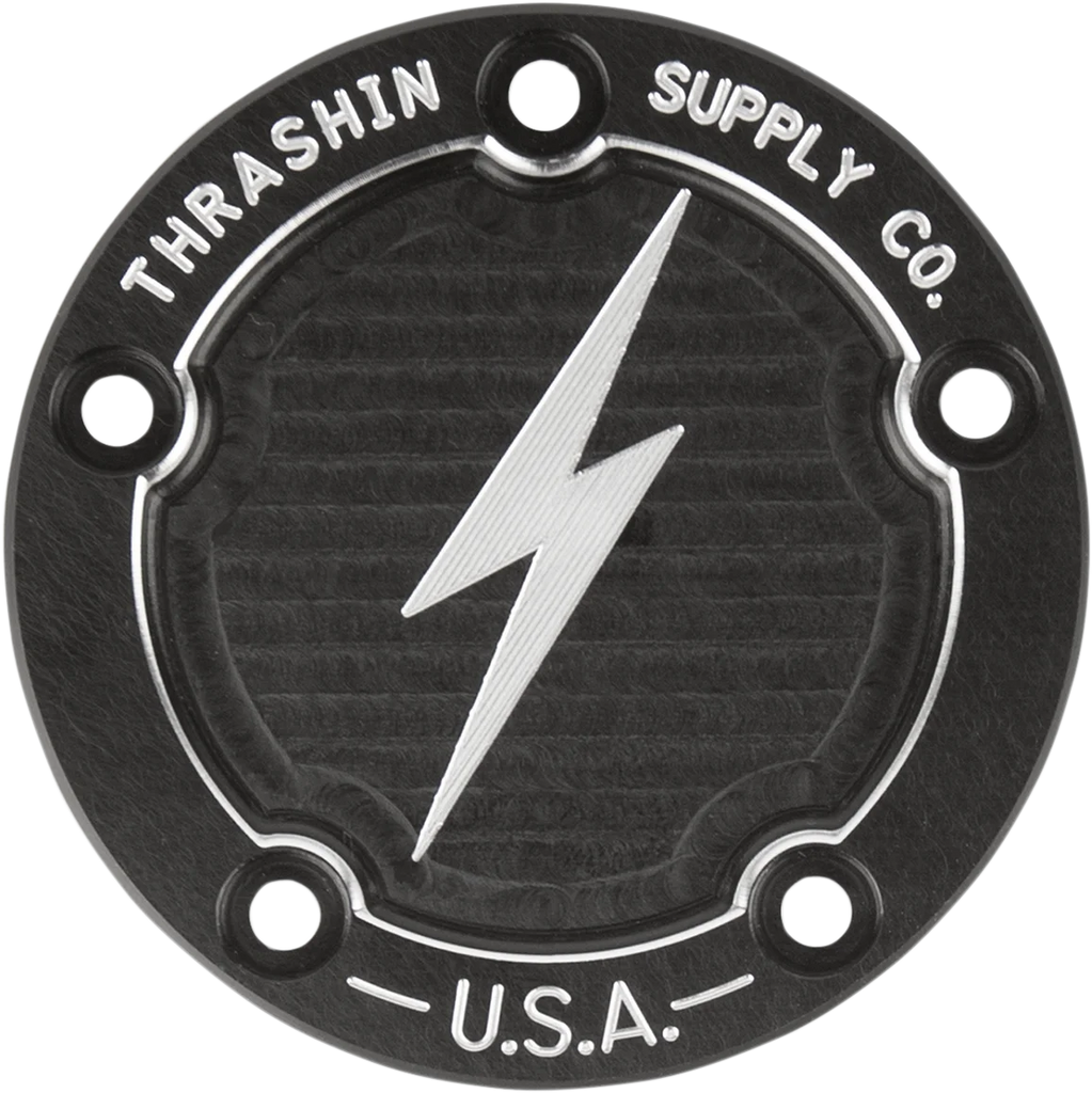 Thrashin Supply Co. Points Cover - Dished - Black - Twin Cam - Main Product View