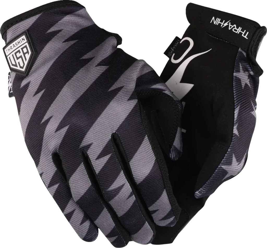 Thrashin Supply Co. Stars & Bolts Stealth Gloves - Black/Gray - Large - Main Product View