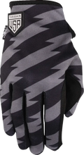 Load image into Gallery viewer, Thrashin Supply Co. Stars &amp; Bolts Stealth Gloves - Black/Gray - Small - Installation View