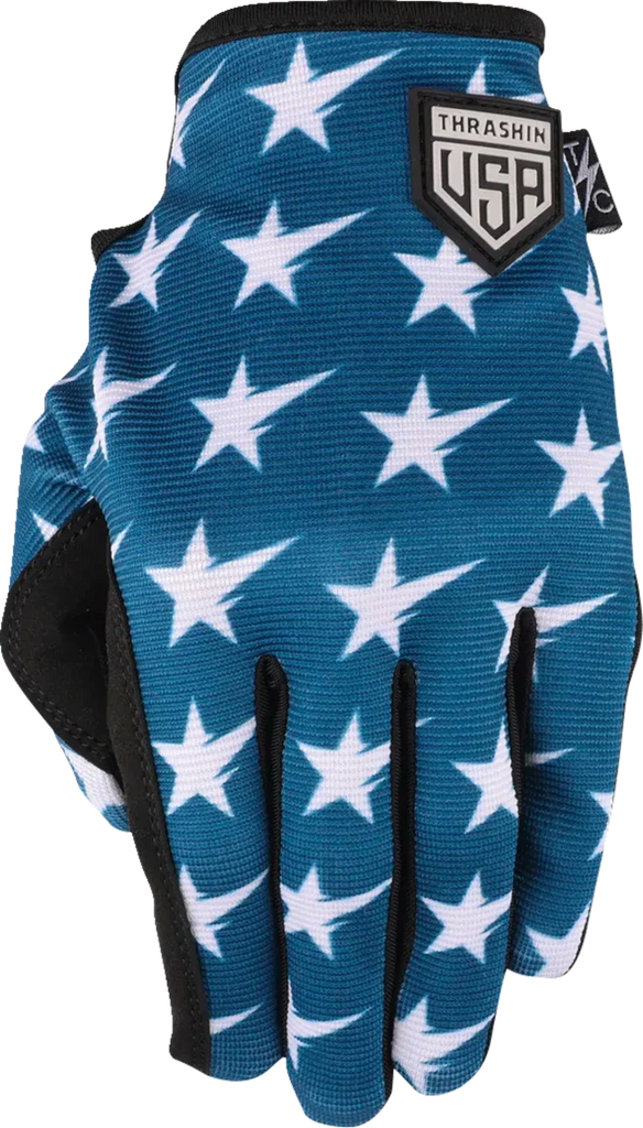 Thrashin Supply Co. Stars & Bolts Stealth Gloves - Red/Blue - Large - Side View
