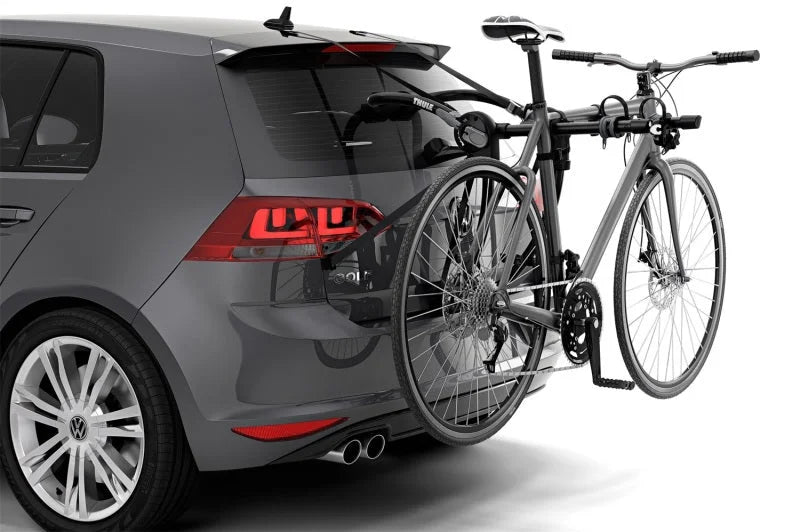 Thule Gateway Pro 2 Hanging-Style Trunk Bike Rack w/Anti-Sway Cages (Up to 2 Bikes) - Black - Side View