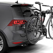 Load image into Gallery viewer, Thule Gateway Pro 3 Hanging-Style Trunk Bike Rack w/Anti-Sway Cages (Up to 3 Bikes) - Black - Installation View
