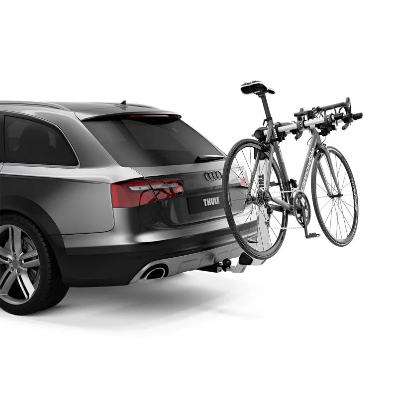 Thule Helium Pro 3 - Hanging Hitch Bike Rack w/HitchSwitch Tilt-Down (Up to 3 Bikes) - Silver - Installation View