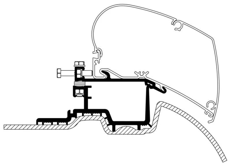Thule HideAway Awning Roof Mount Adapter for Mercedes Sprinter (w/o OE Track) - Silver - Side View
