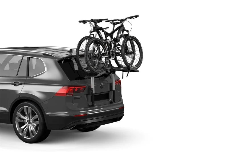 Thule OutWay Platform-Style Trunk Mount Bike Rack w/Raised Platform (Up to 2 Bikes) - Silver/Black - Back View