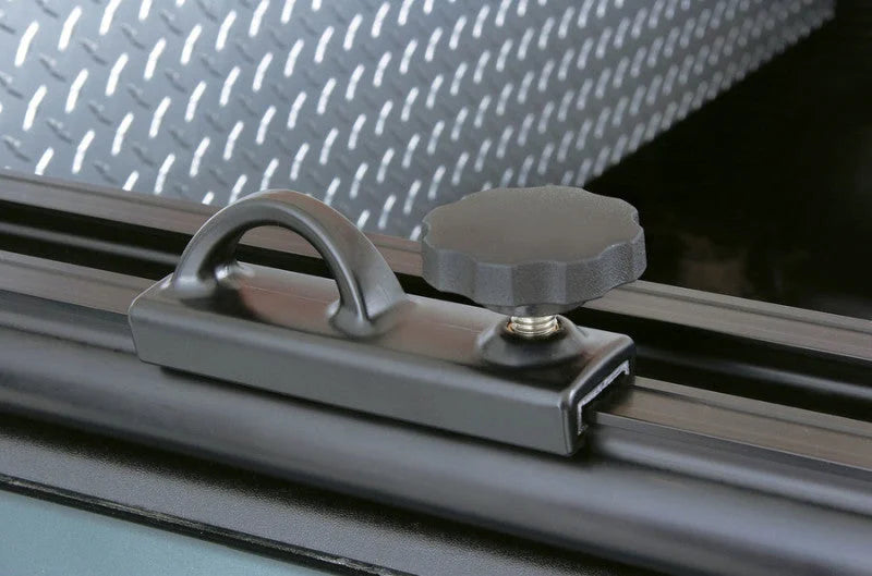 Thule TracRac Base Rail Tiedowns (TracRac SR & Utility Rack Only) 2 Pack - Black - Installation View