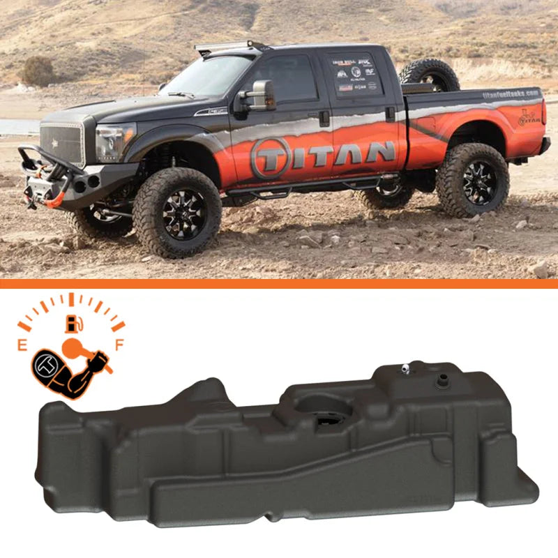 Titan Fuel Tanks 11-16 Ford F-250/F-350 PowerStroke Crew Cab Short Bed 60 Gallon XXL Mid-Ship Tank - Side View