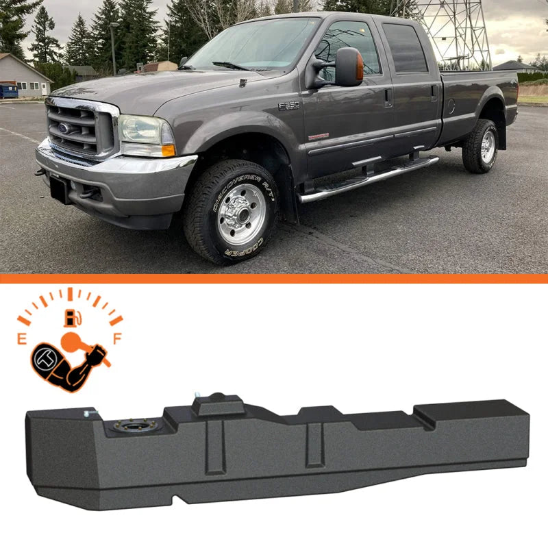 Titan Fuel Tanks 99-07 Ford F-250/F-350 PowerStroke Crew Cab Long Bed 67 Gallon XXL Mid-Ship Tank - Back View