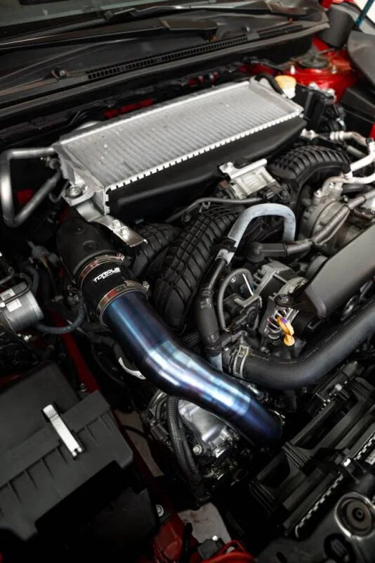 Torque Solution 2022+ Subaru WRX / 19-23 Subaru Ascent Titanium Top Mount Charge Pipe - Burnt Blue - Side View