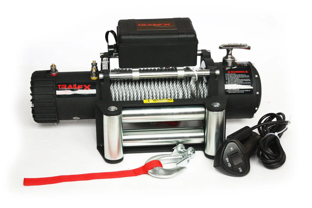 TrailFX 12V Electric 8K Lb Cap 94 Ft Wire Rope Roller Fairlead Wired Remote W08B - Side View
