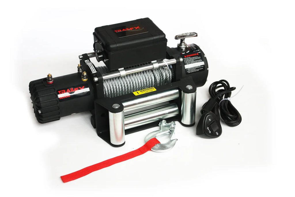 TrailFX 12V Electric 8K Lb Cap 94 Ft Wire Rope Roller Fairlead Wired Remote W08B - Back View