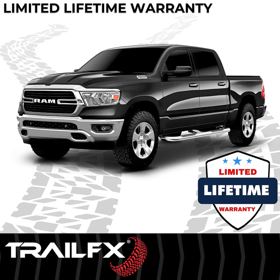 TrailFX 3 Inch Round Bent 60 Degree Pol Stainless Steel W/O End Caps Rocker Panel Mount A0046S - Installation View