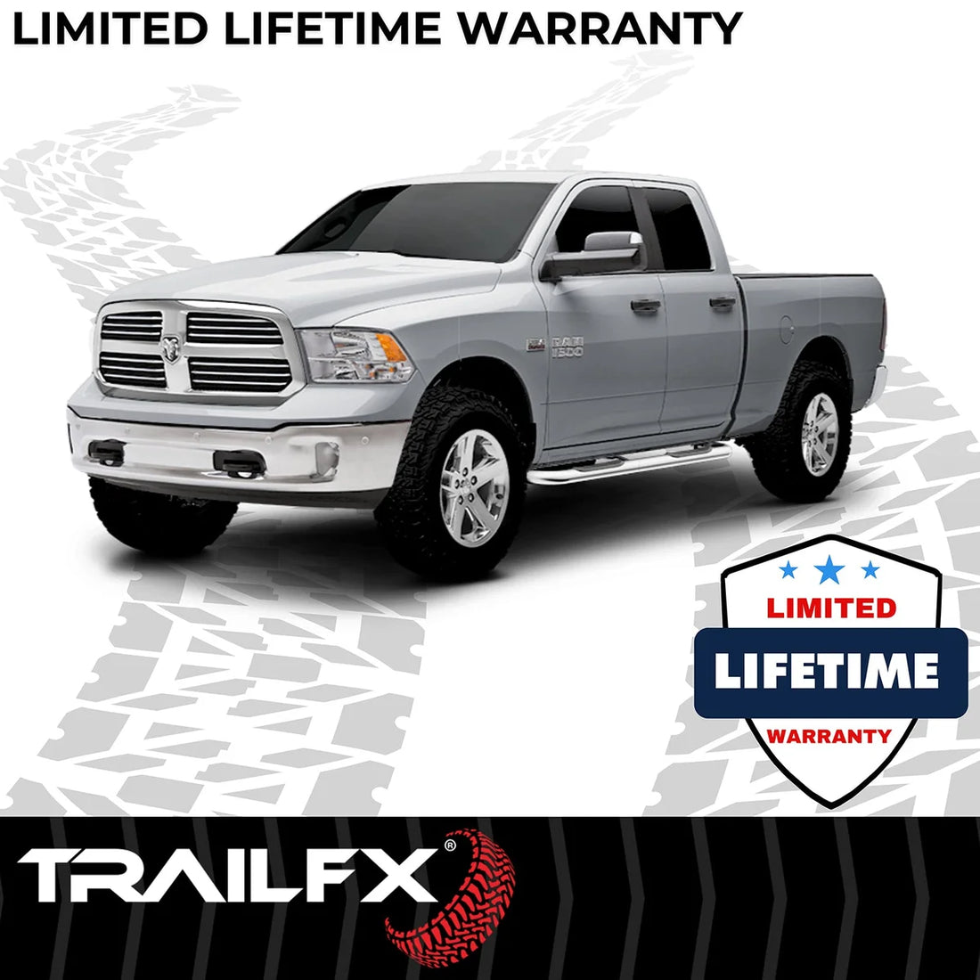TrailFX 3 Inch Round Bent Pol Stainless Steel Without End Caps Rocker Panel Mount 1130301041 - Installation View