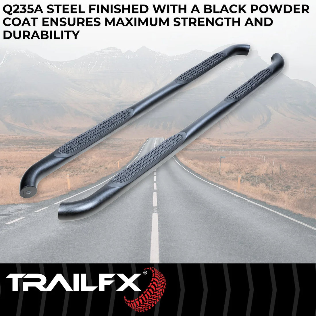 TrailFX 3 Inch Round Bent, Rocker Panel Mount A0069T - Side View