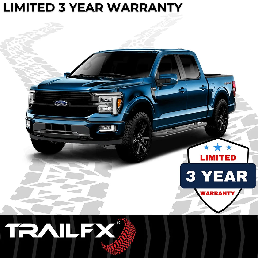 TrailFX 4 Inch Oval Bent Powder Coated Titanium Black Mild Steel Rocker Panel Mount A1004B - Side View