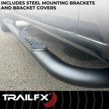 Load image into Gallery viewer, TrailFX 4 Inch Oval Bent Powder Coated Titanium Black Mild Steel Rocker Panel Mount A1006B - Installation View