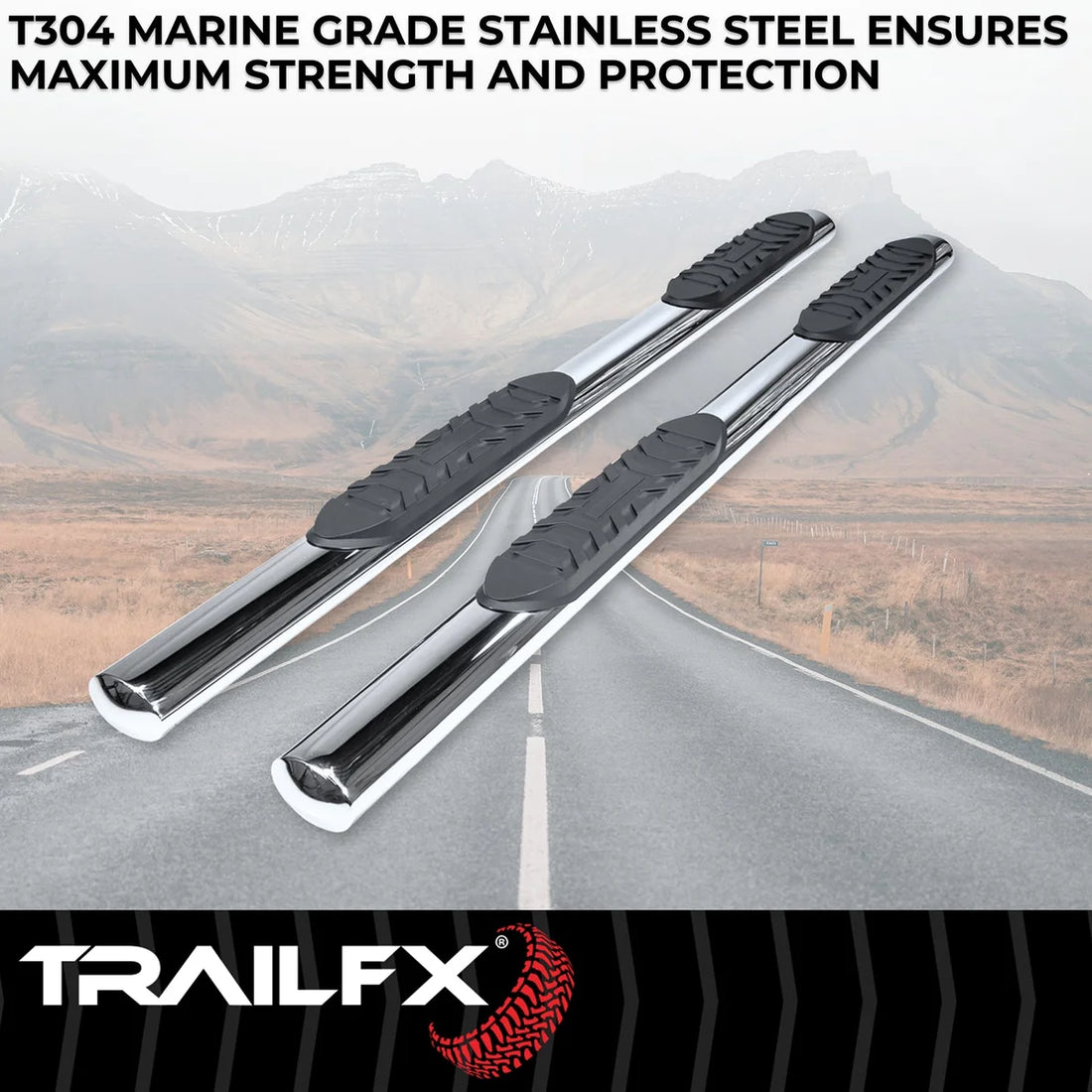 TrailFX 4 Inch Oval Straight Pol Stainless Steel Rocker Panel Mount A1516S - Back View