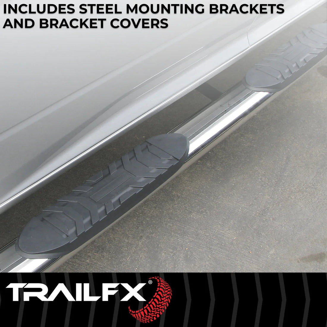 TrailFX 4 Inch Oval Straight Pol Stainless Steel Rocker Panel Mount A1516S - Installation View