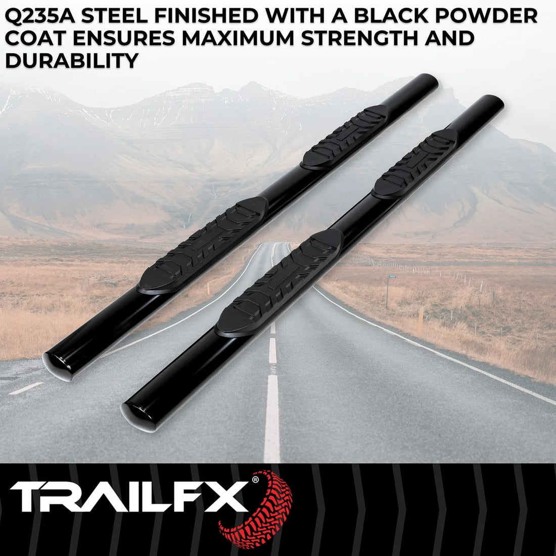 TrailFX 4 Inch Oval Straight Powder Coated Black Mild Steel Rocker Panel Mount 2950522053 - Back View