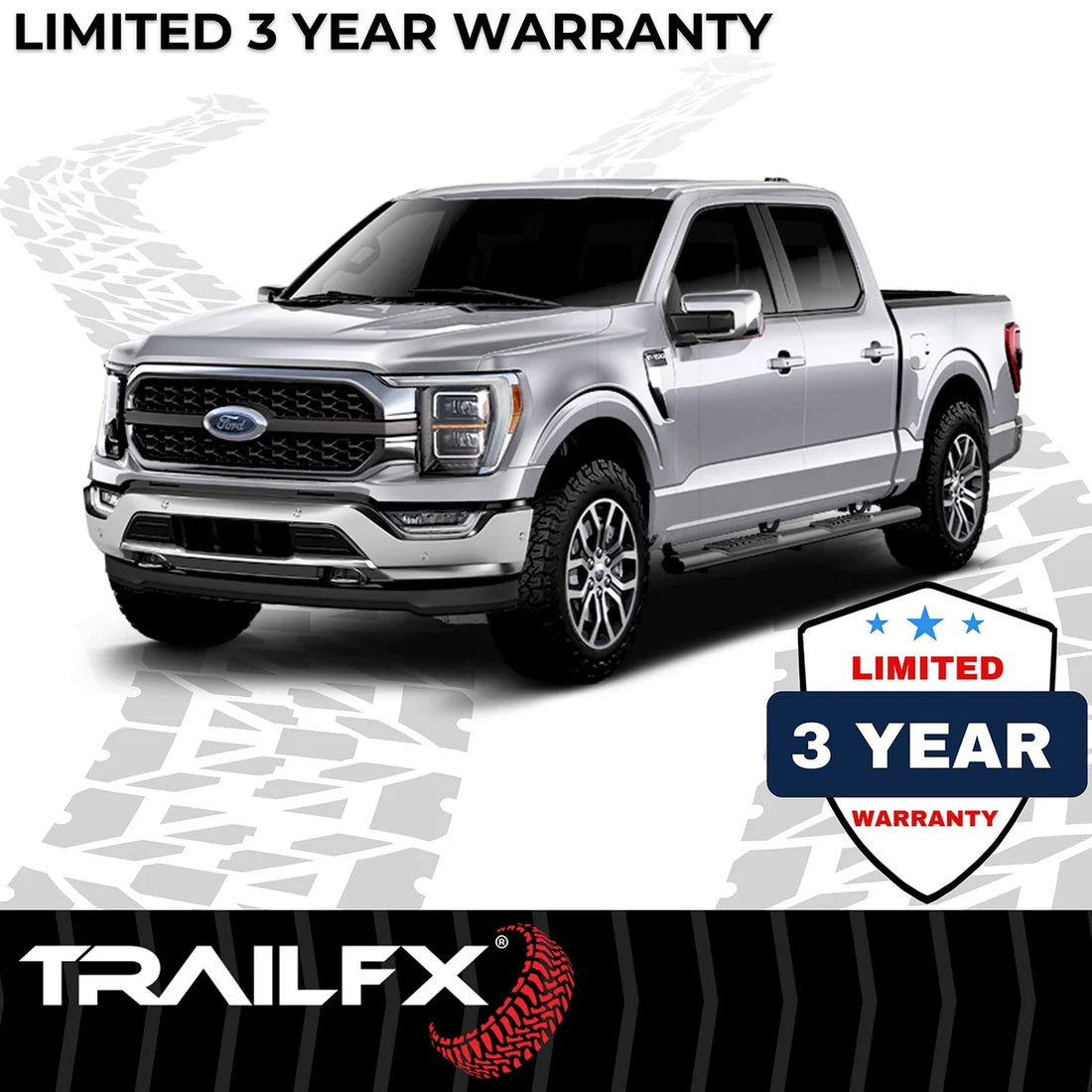 TrailFX 4 Inch Oval Straight Powder Coated Black Mild Steel Rocker Panel Mount A1532B - Side View