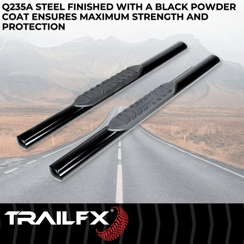 TrailFX 4 Inch Oval Straight Powder Coated Black Mild Steel Rocker Panel Mount A1535B - Back View