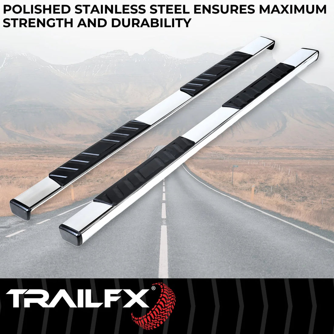 TrailFX 4 Inch Trapezoid Straight Pol Stainless Steel Plastic End Caps A4002S - Installation View