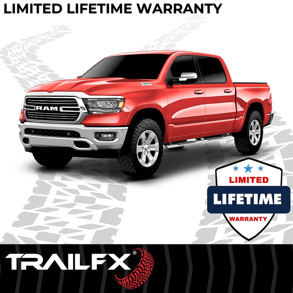 TrailFX 4 Inch Trapezoid Straight Pol Stainless Steel Plastic End Caps A4011S - Side View