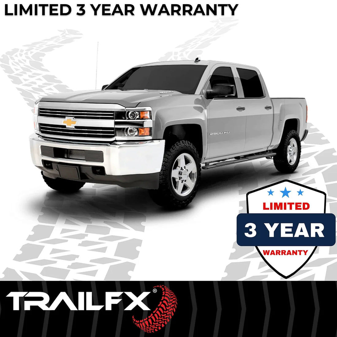 TrailFX 4 Inch Trapezoid Straight Pwdr Ctd Titanium Black Steel Plastic End Caps A4001B - Side View