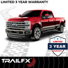 Load image into Gallery viewer, TrailFX 4 Inch Trapezoid Straight Pwdr Ctd Titanium Black Steel Plastic End Caps A4004B - Side View