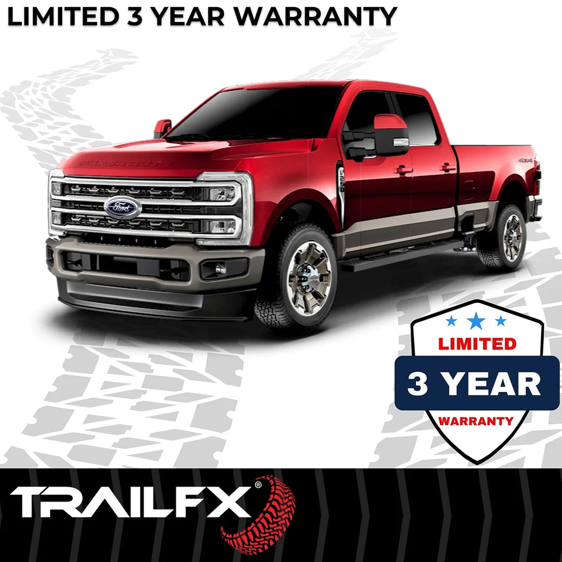 TrailFX 4 Inch Trapezoid Straight Pwdr Ctd Titanium Black Steel Plastic End Caps A4006B - Side View