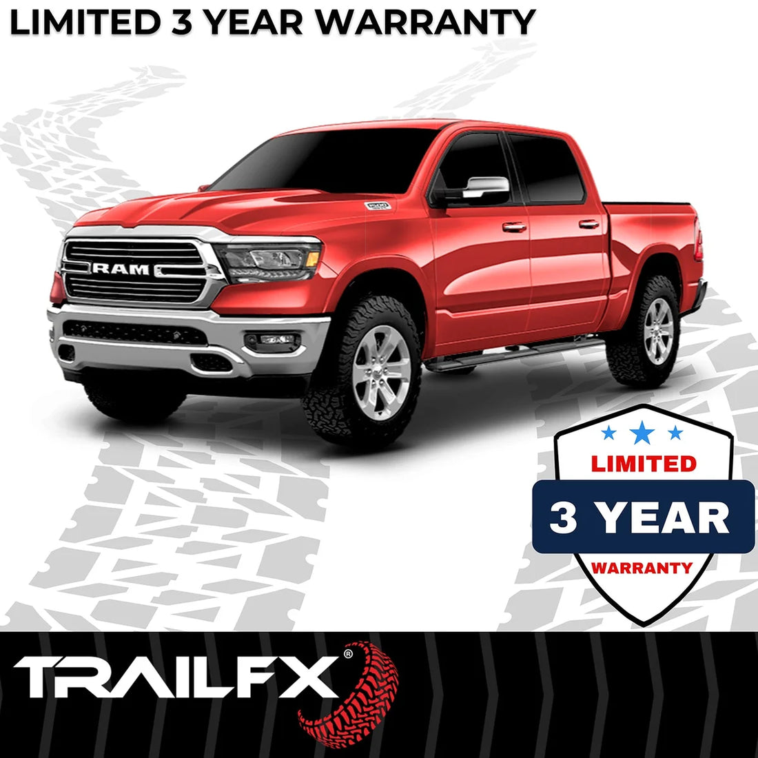 TrailFX 4 Inch Trapezoid Straight Pwdr Ctd Titanium Black Steel Plastic End Caps A4011B - Side View