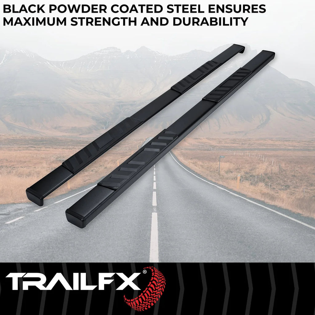 TrailFX 4 Inch Trapezoid Straight Pwdr Ctd Titanium Black Steel Plastic End Caps A4012B - Back View