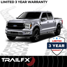 Load image into Gallery viewer, TrailFX 4 Inch Trapezoid Straight Pwdr Ctd Titanium Black Steel Plastic End Caps A4003B - Side View