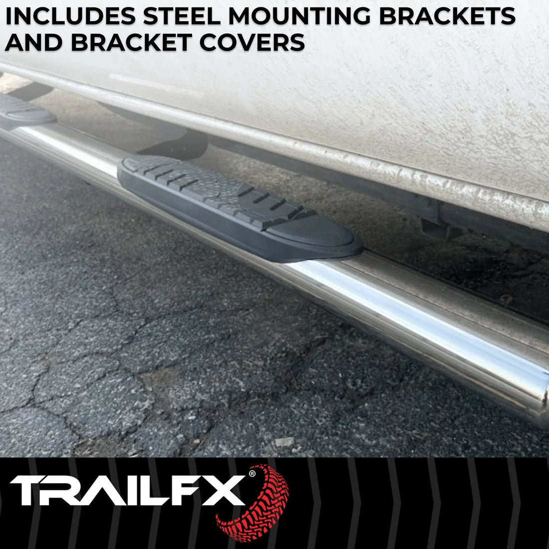 TrailFX 5 Inch Oval Straight Pol Stainless Steel Frame Body Mount Bolts A7002S - Installation View