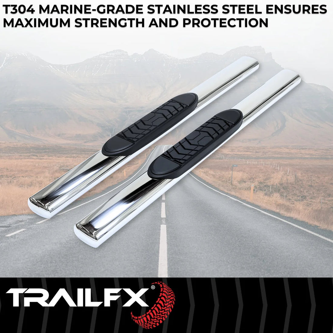 TrailFX 5 Inch Oval Straight Pol Stainless Steel Rocker Panel Mount A7036S - Back View