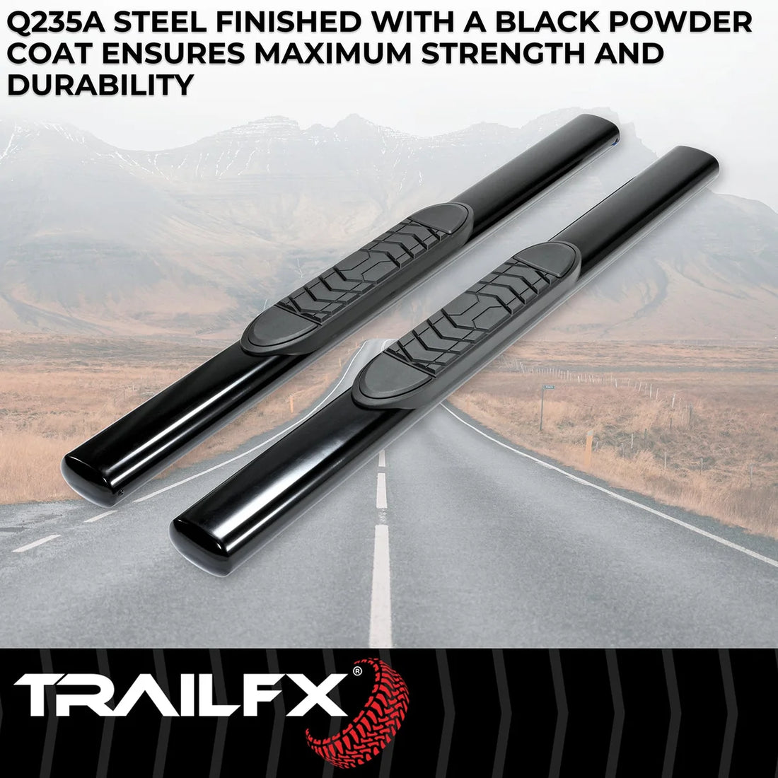 TrailFX 5 Inch Oval Straight Powder Coated Black Steel Frame Body Mount Bolts A7001B - Back View