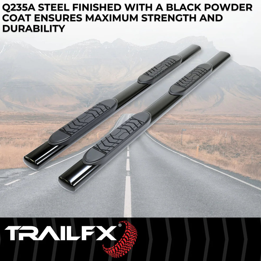 TrailFX 5 Inch Oval Straight Powder Coated Black Steel Frame Body Mount Bolts A7002B - Installation View
