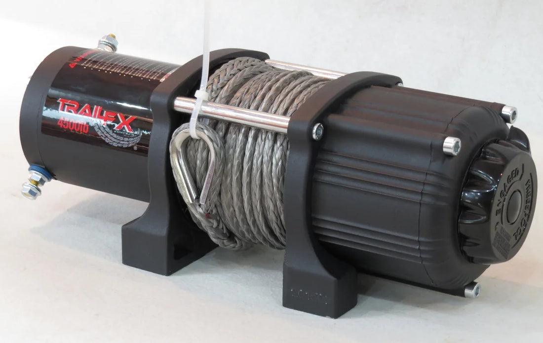 TrailFX ATV/UTV Mount 250A Elect 4500 Lb Cap 15/64x40 Ft Synth Rope Alum Hawse Fairlead WS45B - Side View
