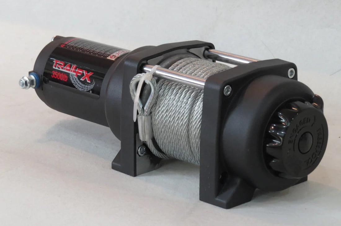 TrailFX ATV/UTV Mounted 250A 3500 Lb Cap 3/16 x 50 Ft Steel Cable 4-Way Roller Fairlead W35B - Side View