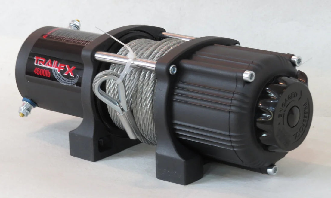 TrailFX ATV/UTV Mounted 250A 4500 Lb Cap 13/64 x 40 Ft Steel Cable 4-Way Roller Fairlead W45B - Side View