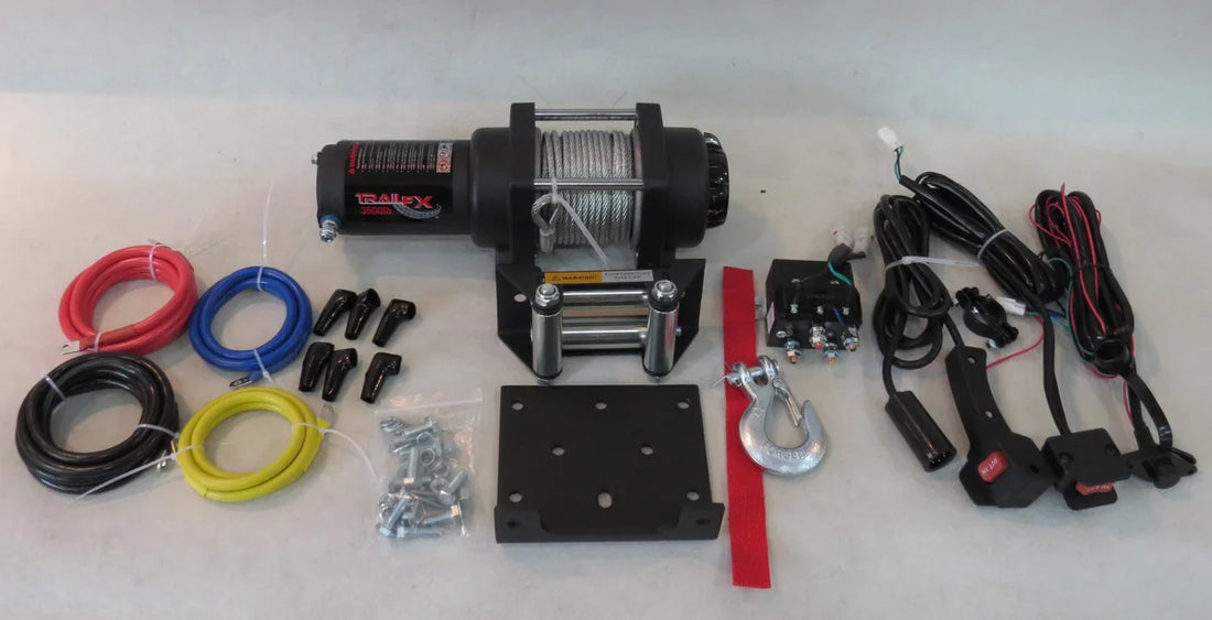 TrailFX ATV/UTV Mounted 250A 4500 Lb Cap 13/64 x 40 Ft Steel Cable 4-Way Roller Fairlead W45B - Back View