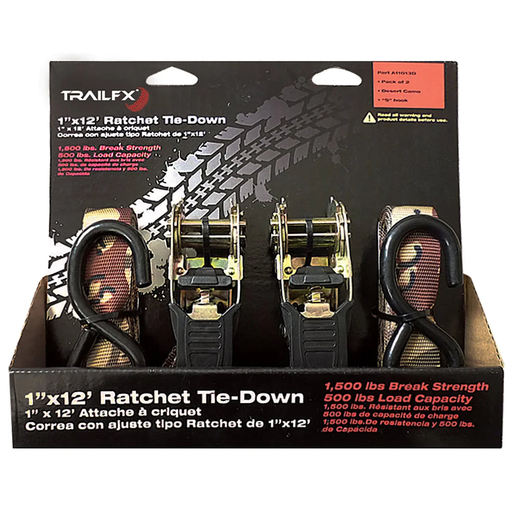 TrailFX Cargo Tie Down 12 Ft x 500 Lb Load Cap 1500 Lb Break Cap W/Ratchet Camo Pack 2 A11013D - Main Product View