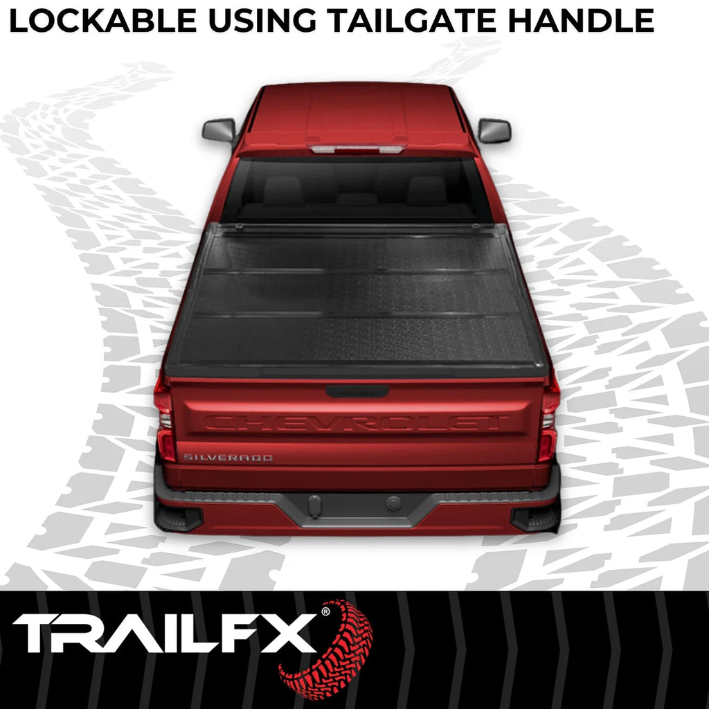 TrailFX Hard Tri Fold Low Profile Lockable Using Tailgate Handle Lock Fiber Reinforced TFX1527 - Side View
