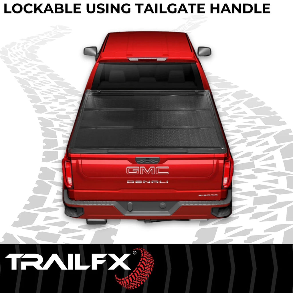 TrailFX Hard Tri Fold Low Profile Lockable Using Tailgate Handle Lock Fiber Reinforced TFX1528 - Side View