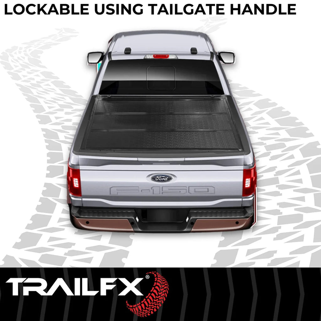 TrailFX Hard Tri Fold Low Profile Lockable Using Tailgate Handle Lock Fiber Reinforced TFX3525 - Side View